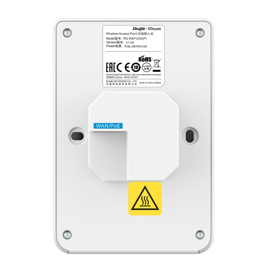 [RG-RAP1200(P)] Ruijie Reyee - Punto de Acceso WiFi5 1 puerto PoE Out hasta 1.7 Gbps Doble Banda 802.11ac MU-MIMO 2x2