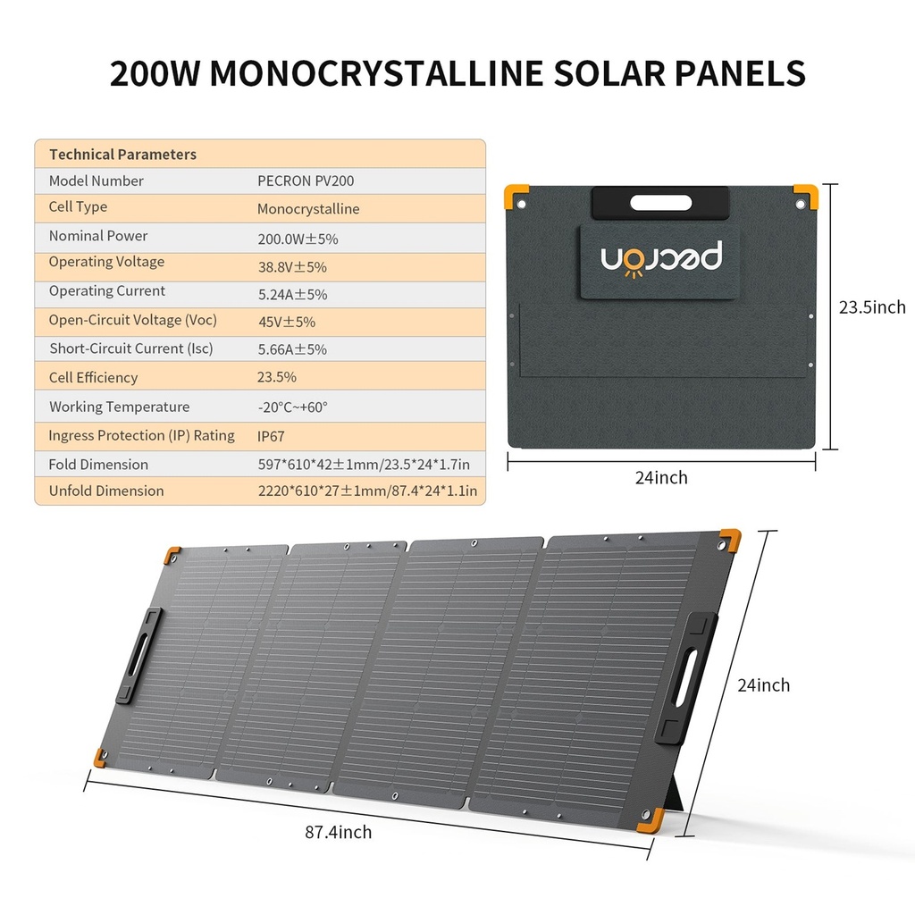 [200W-PANEL] Pecron - Panel Solar Portátil Aurora200 200W 36V
