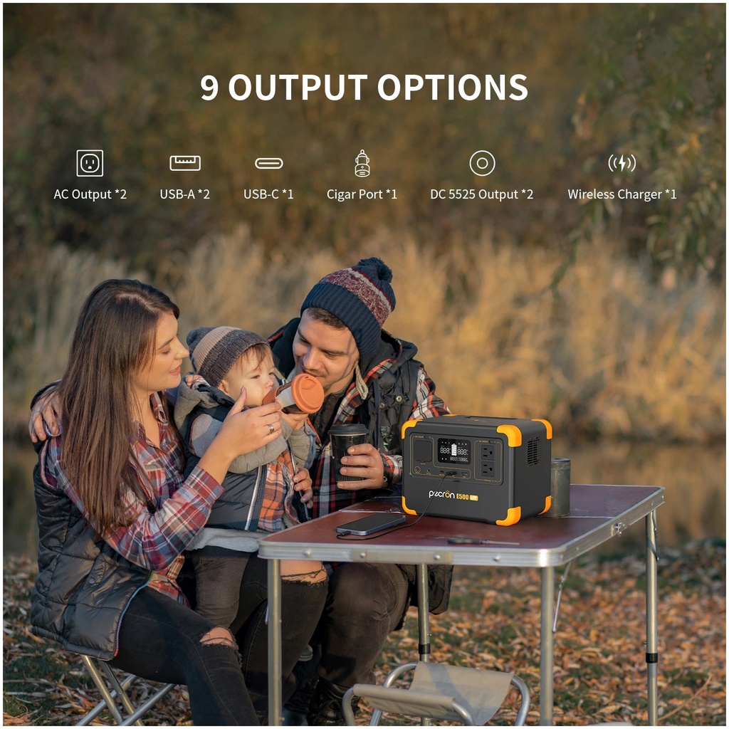 [E500LFP] Pecron - Estación de Poder Portátil Inversor de Onda Sinusoidal Pura de CA de 600W 576WH 19.2V 30Ah Batería LiFePo4 Central Electrica