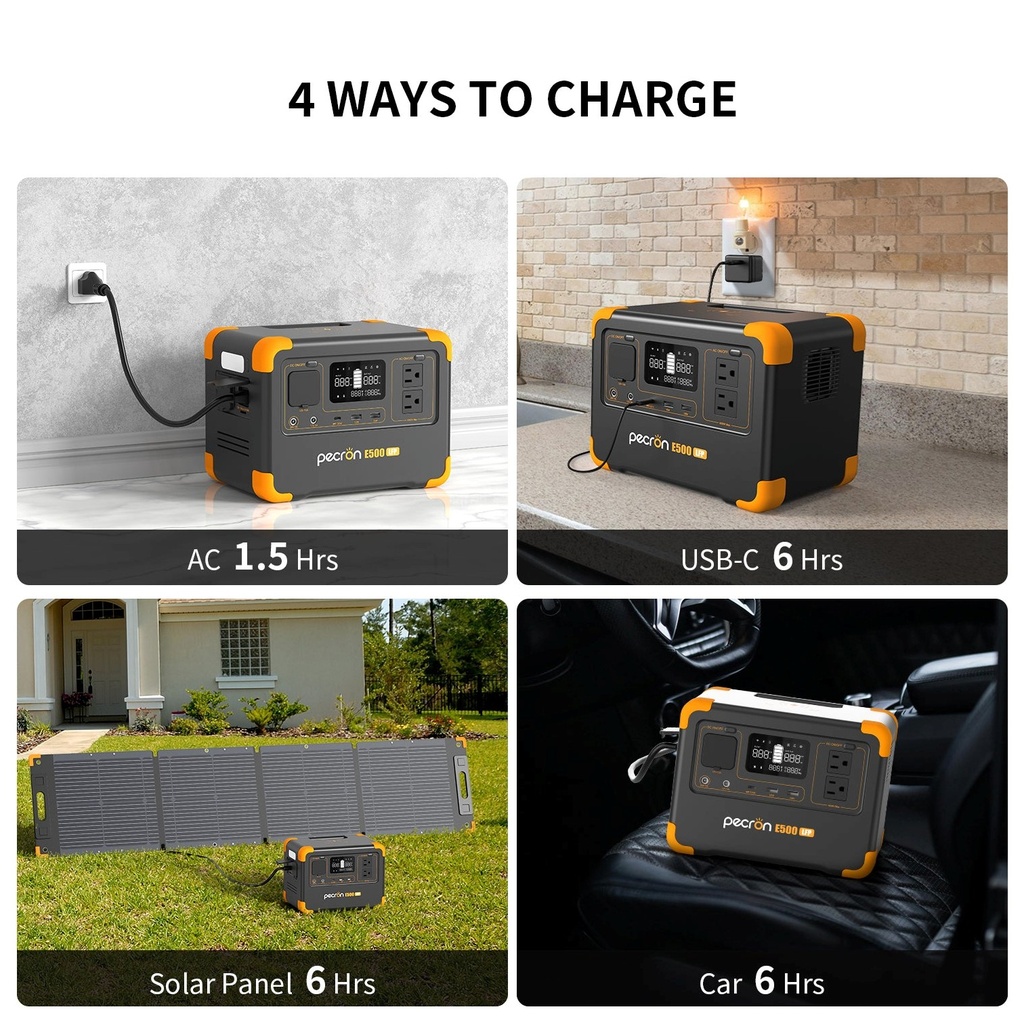 [E500LFP] Pecron - Estación de Poder Portátil Inversor de Onda Sinusoidal Pura de CA de 600W 576WH 19.2V 30Ah Batería LiFePo4 Central Electrica