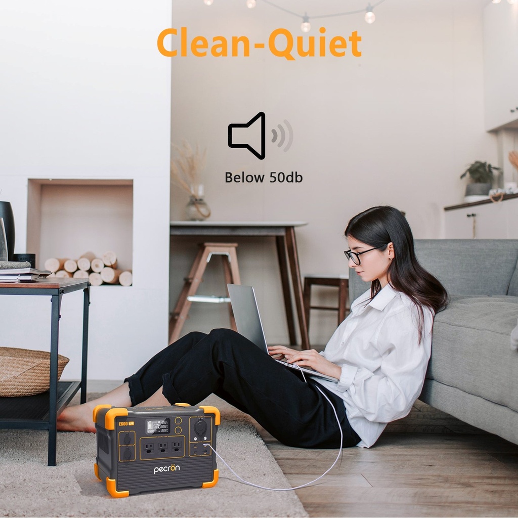 [E600LFP] Pecron -  Estación de Poder Portátil Inversor de Onda Sinusoidal Pura de CA de 1200W 614WH 25.6V 24Ah Batería LiFePo4 Central Electrica