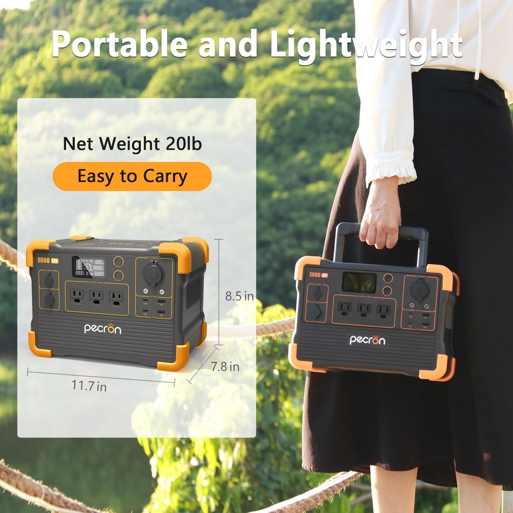[E600LFP] Pecron -  Estación de Poder Portátil Inversor de Onda Sinusoidal Pura de CA de 1200W 614WH 25.6V 24Ah Batería LiFePo4 Central Electrica