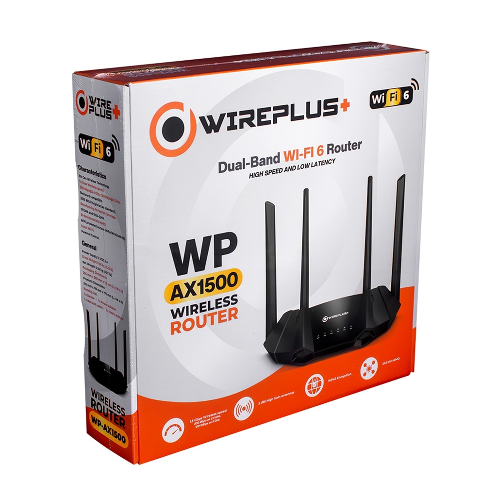 [WP-AX1500] Wireplus - Router Inalambrico WiFi Doble Banda AX1500 WiFi6 4 Antenas