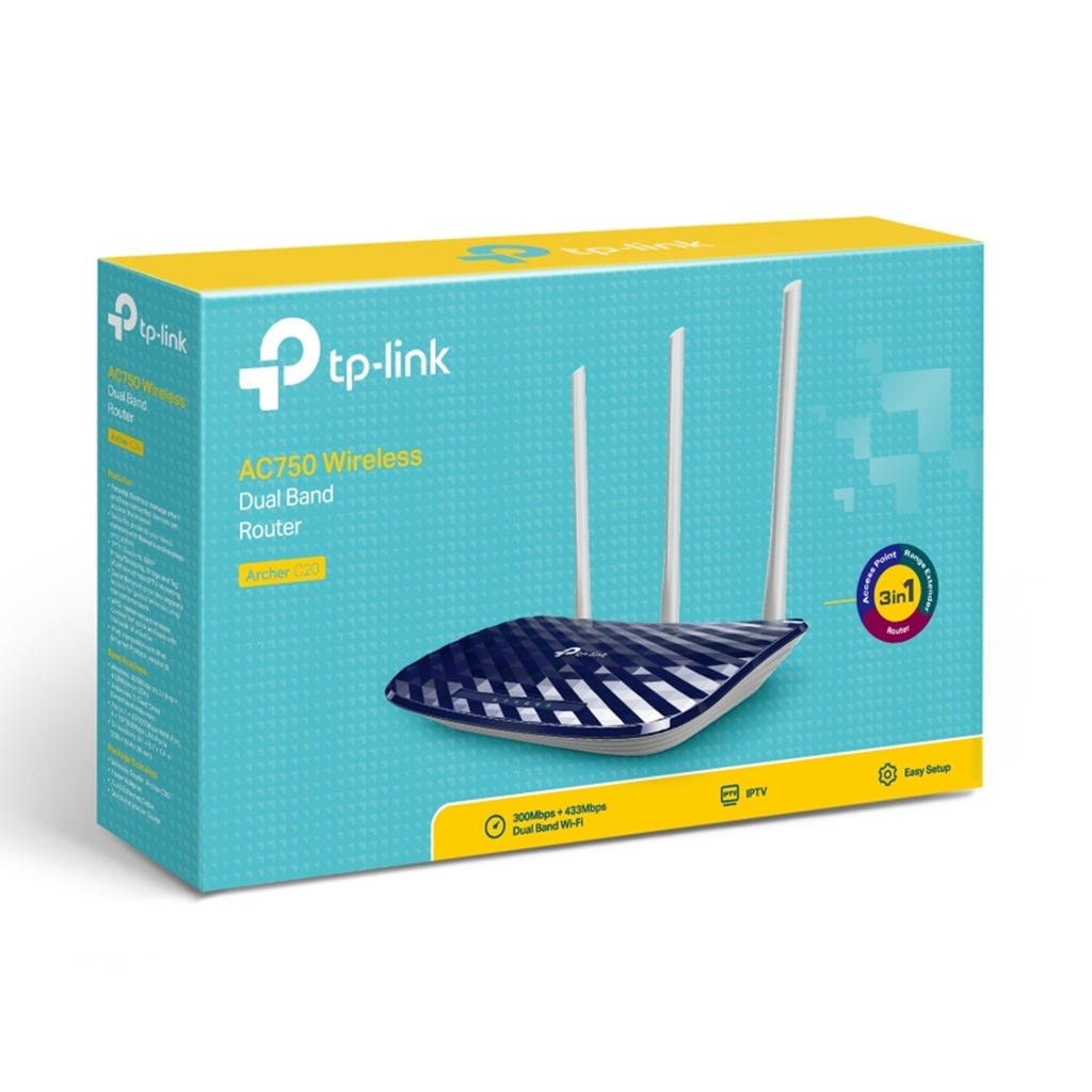 [C20-ARCHER] TP-Link - Router Inalambrico WiFi Doble Banda AC750 3 Antenas 5dBi