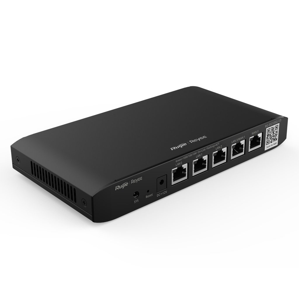 [RG-EG105G-V3] Ruijie Reyee SMB - Router Balanceador con Función SD-WAN 3 Puertos LAN Gigabit 1 Puerto WAN Gigabit y 1 Puerto LAN/WAN Gigabit Configurable hasta 100 Clientes con Desempeño de 600 Mbps Asimétricos