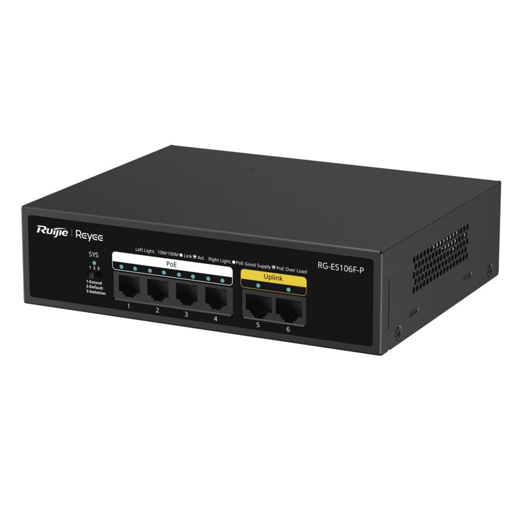 [RG-ES106F-P] Ruijie Reyee SMB - Switch de 6 Puertos 10/100 Mbps PoE+ hasta 54 Watts No Administrable