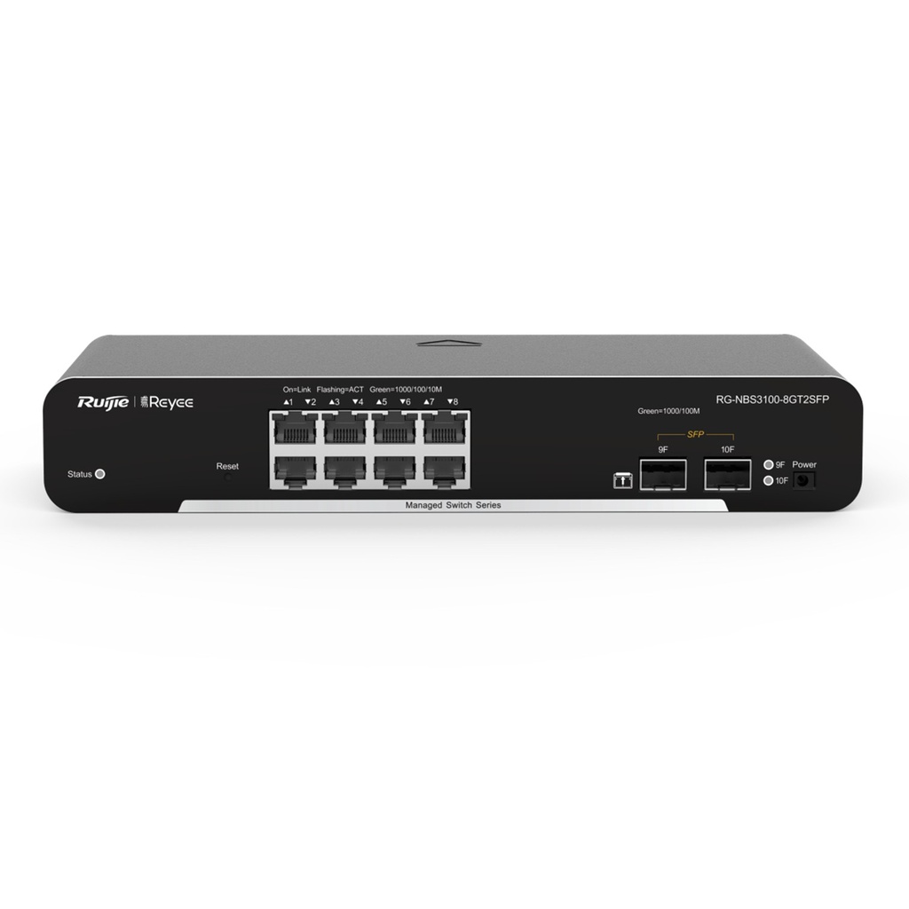 [RG-NBS3100-8GT2SFP] Ruijie Reyee SMB - Switch Administrable PoE Capa 2 con 8 Puertos Gigabit PoE 802.3af/at + 2 SFP para Fibra 1Gb 125W Administración Remota Gratuita en la Nube