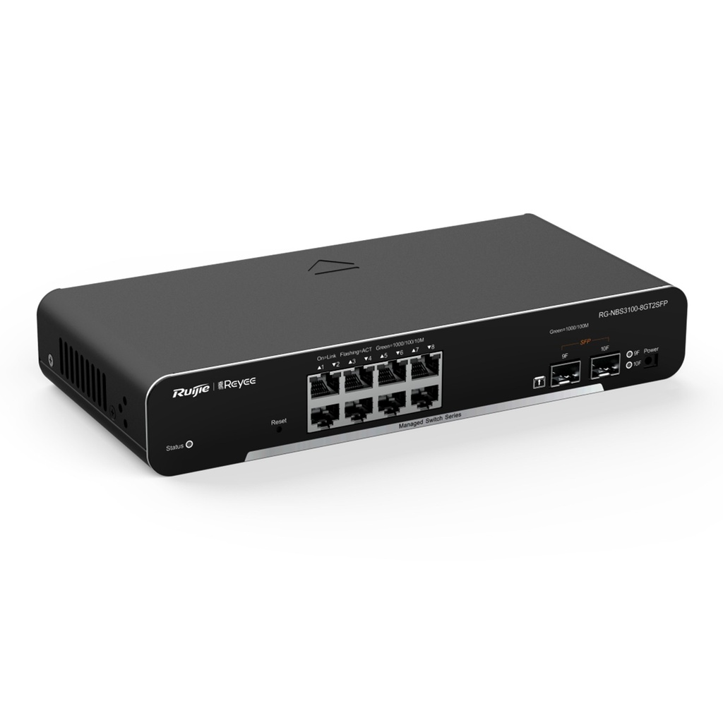 [RG-NBS3100-8GT2SFP] Ruijie Reyee SMB - Switch Administrable PoE Capa 2 con 8 Puertos Gigabit PoE 802.3af/at + 2 SFP para Fibra 1Gb 125W Administración Remota Gratuita en la Nube