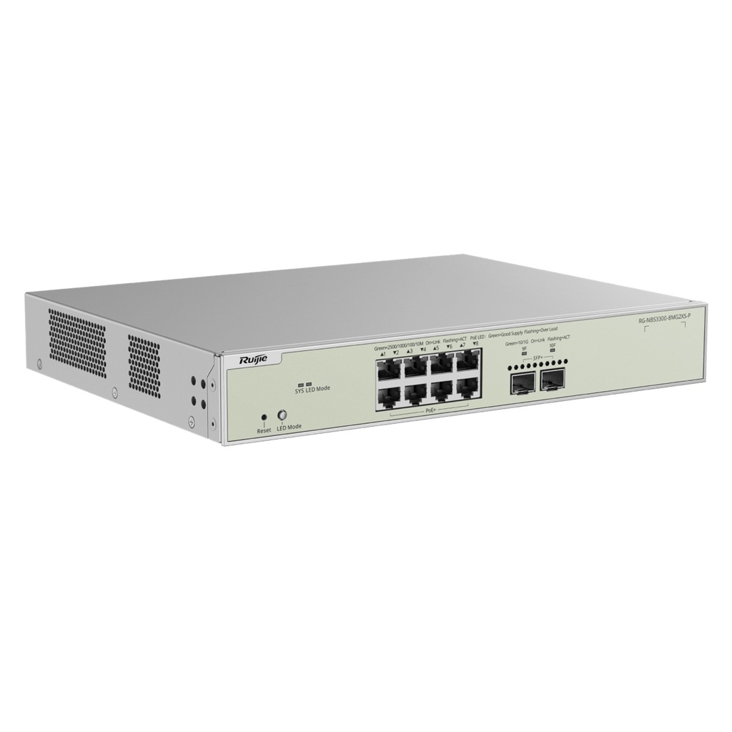 [RG-NBS3300-8MG2XS-P] Ruijie Reyee SME - Switch Multi-Gigabit PoE+ Capa 2 con 8 Puertos 2.5G PoE+ hasta 240W y 2 Uplink SFP+ 10G Diseñado Para Access Points WiFi 6/7 Administración Remota Gratuita en la Nube