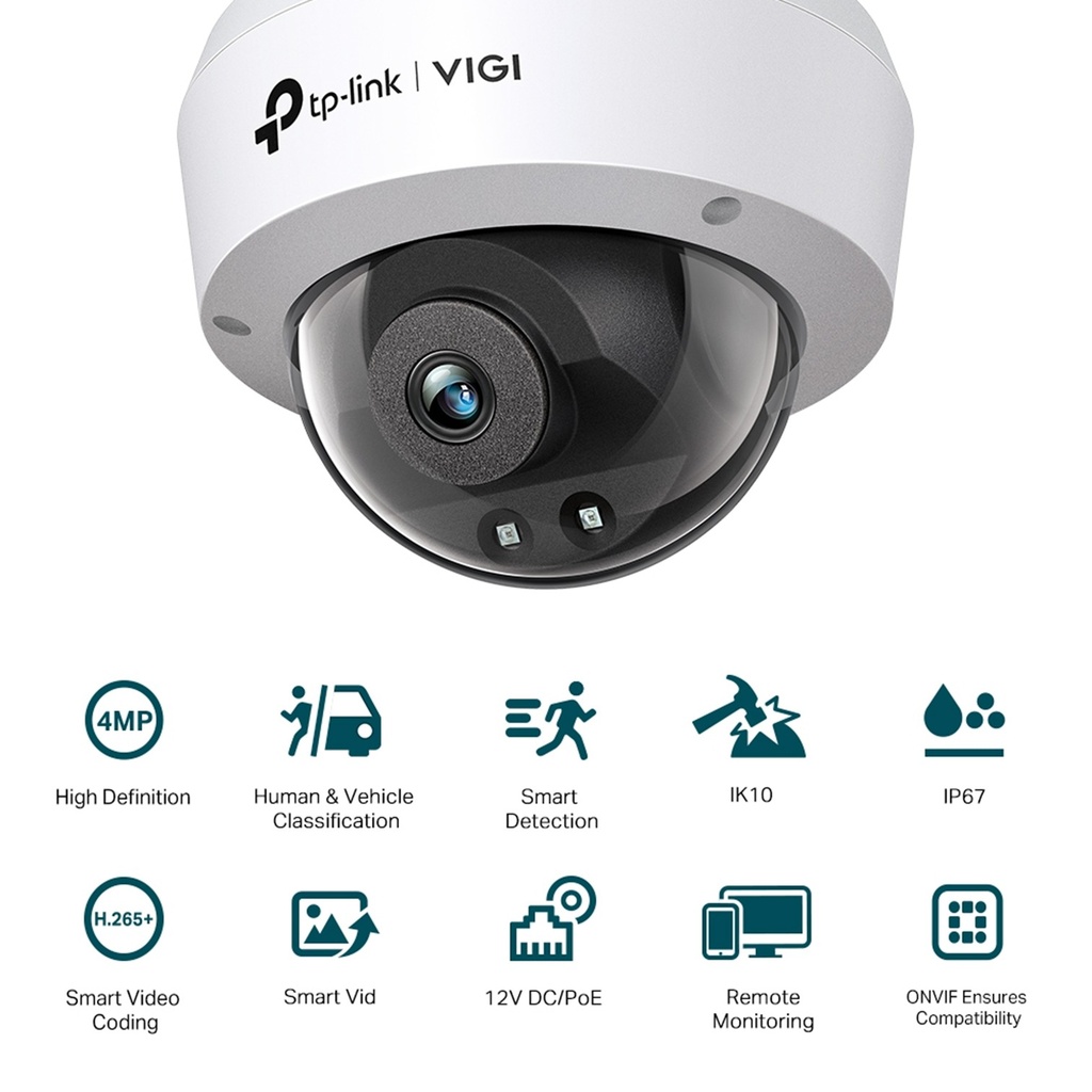 [C240I-2.8] Vigi By TP-Link - Cámara IP Alta Definición [4Mp] Tipo Domo con IR PoE y 12V IP67 [Lente 2.8mm]