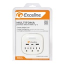 [GMT-3R3U] Exceline - Multitoma con Puertos USB CYA-Tres Receptaculos 120vac y 3 puertos USB