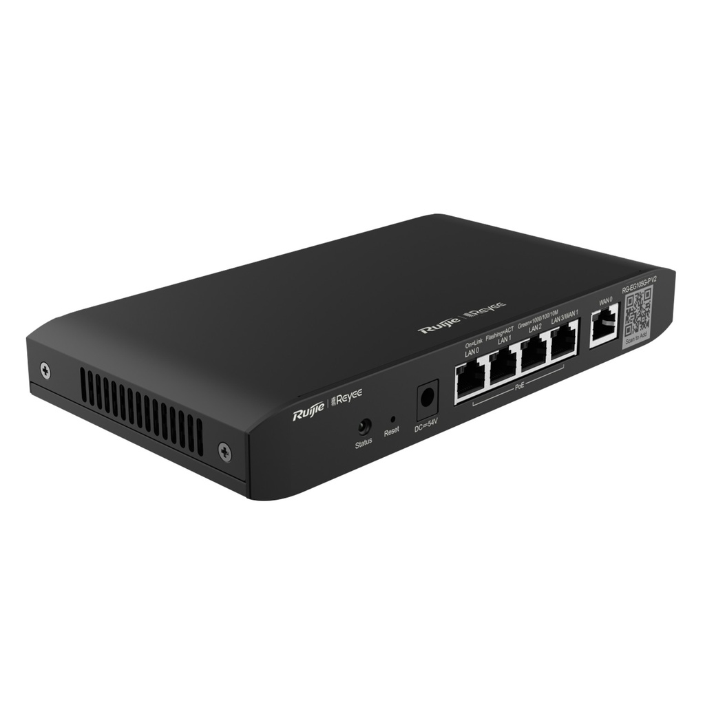 [RG-EG105G-P-V2] Reyee SMB - Router Balanceador Administrable Cloud con POE+ 54w 3 Puertos LAN Gigabit 1 Puerto WAN Gigabit y 1 puerto LAN/WAN Gigabit Configurable hasta 100 Clientes con Desempeño de 600 Mbps Asimétricos
