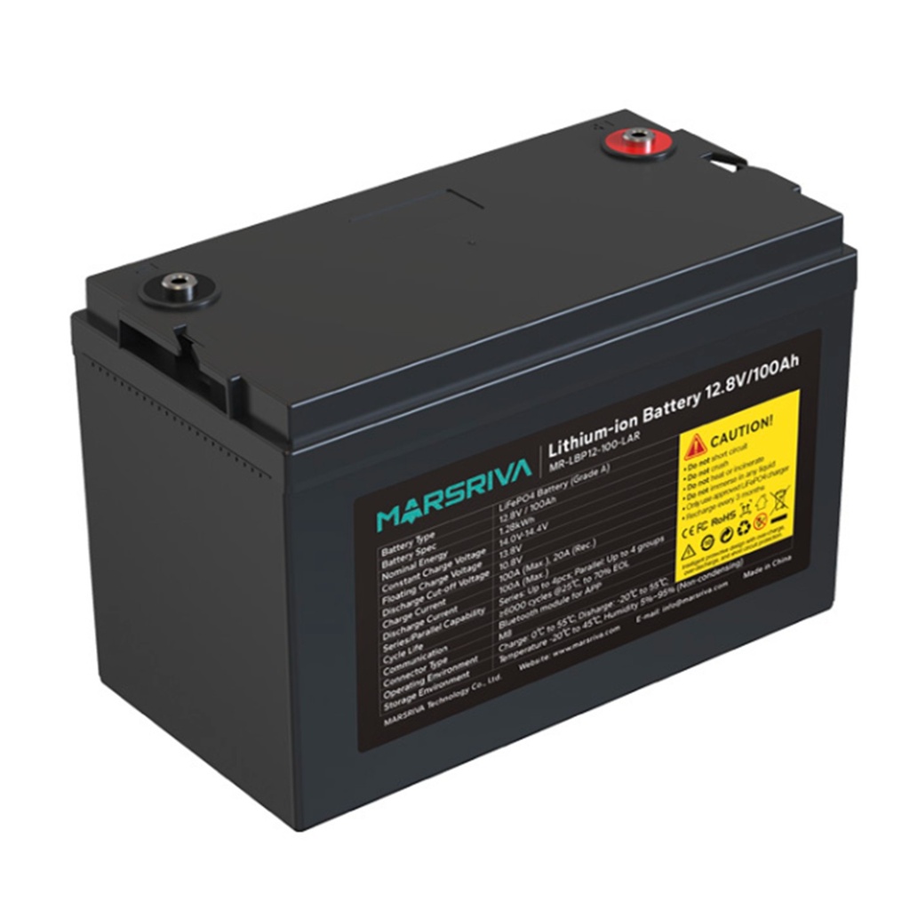 [MR-LBP12-100-LAR] Marsriva - Batería de Litio de Reemplazo de Plomo-Ácido 12.8V 100Ah (1.28kWh / 12.8V / 100Ah)