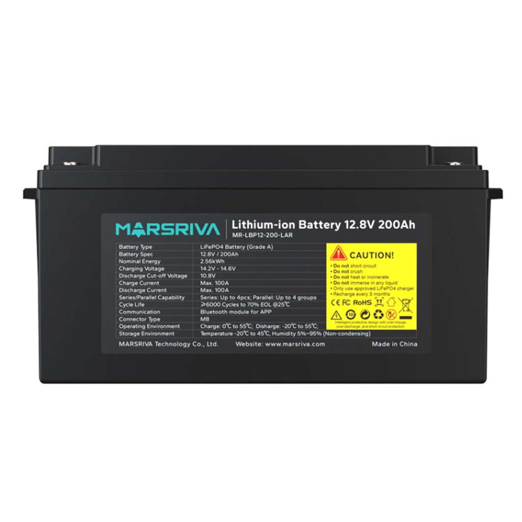 [MR-LBP12-200-LAR] Marsriva - Batería de Litio de Reemplazo de Plomo-Ácido 12.8V 200Ah (2.56kWh / 12.8V / 200Ah)