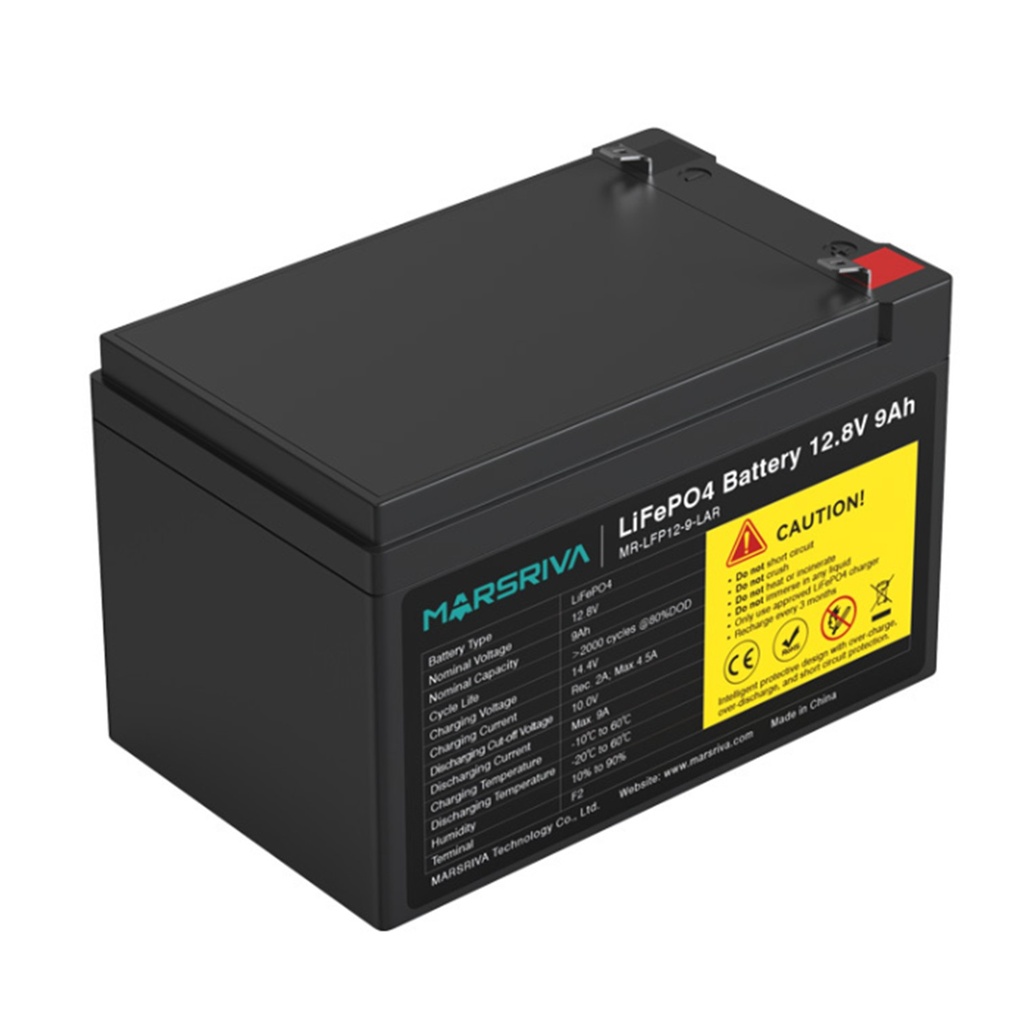 [MR-LFP12-9-LAR] Marsriva - Batería de Litio de Reemplazo de Plomo-Ácido 12.8V 9Ah (15.2Wh / 12.8V / 9Ah)