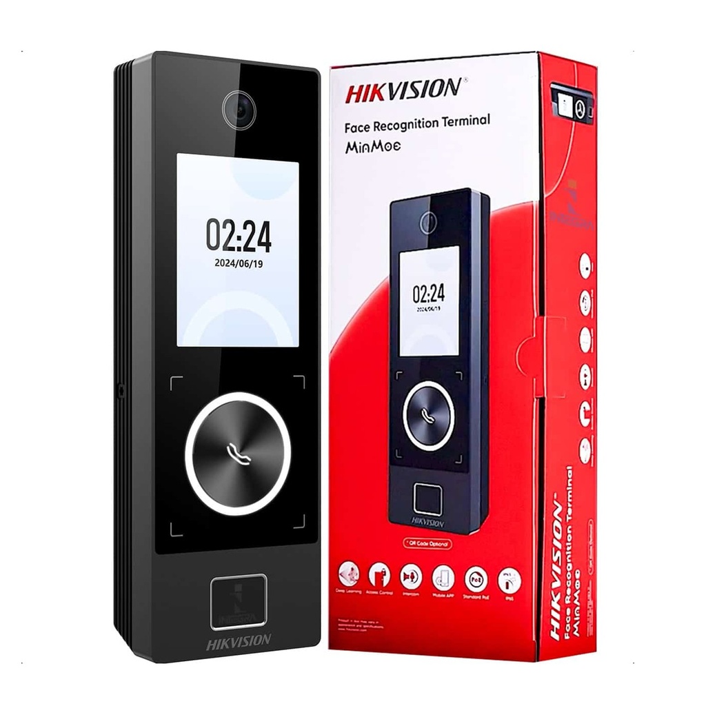 [DS-K1T323MBFWX-E1(O-STD)] Hikvision - Terminal Facial Min Moe WiFi y PoE Lector de Huella IP65 Tarjetas Virtuales Bluetooth con HikConnect Teams 1000 Rostros y 3,000 Huellas para Exterior