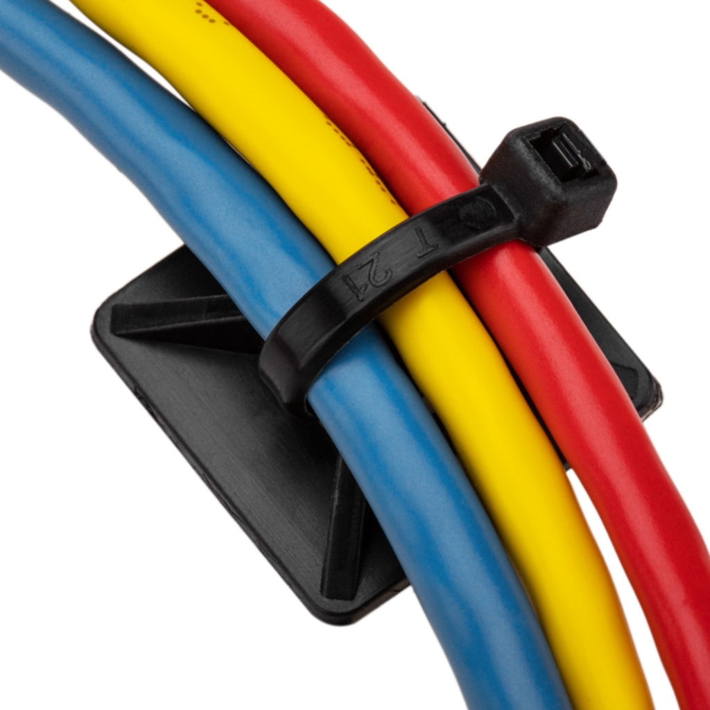 [WP-BADHE-40] Wireplus - Base Adhesiva Plástica para Amarrar Cables 40mm x 40mm [Negro] [100 Unidades]