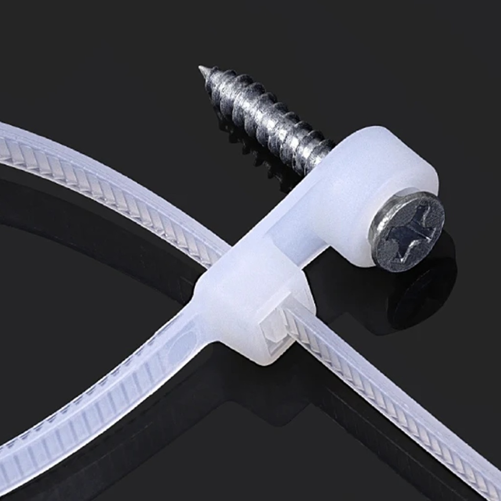 [WP-FPC4-20] Wireplus - Tirrap de Nylon 4mm 20cm con Cabezal de Sujeción para Tornillos [No incluidos] [Blanco] [100 Unidades]