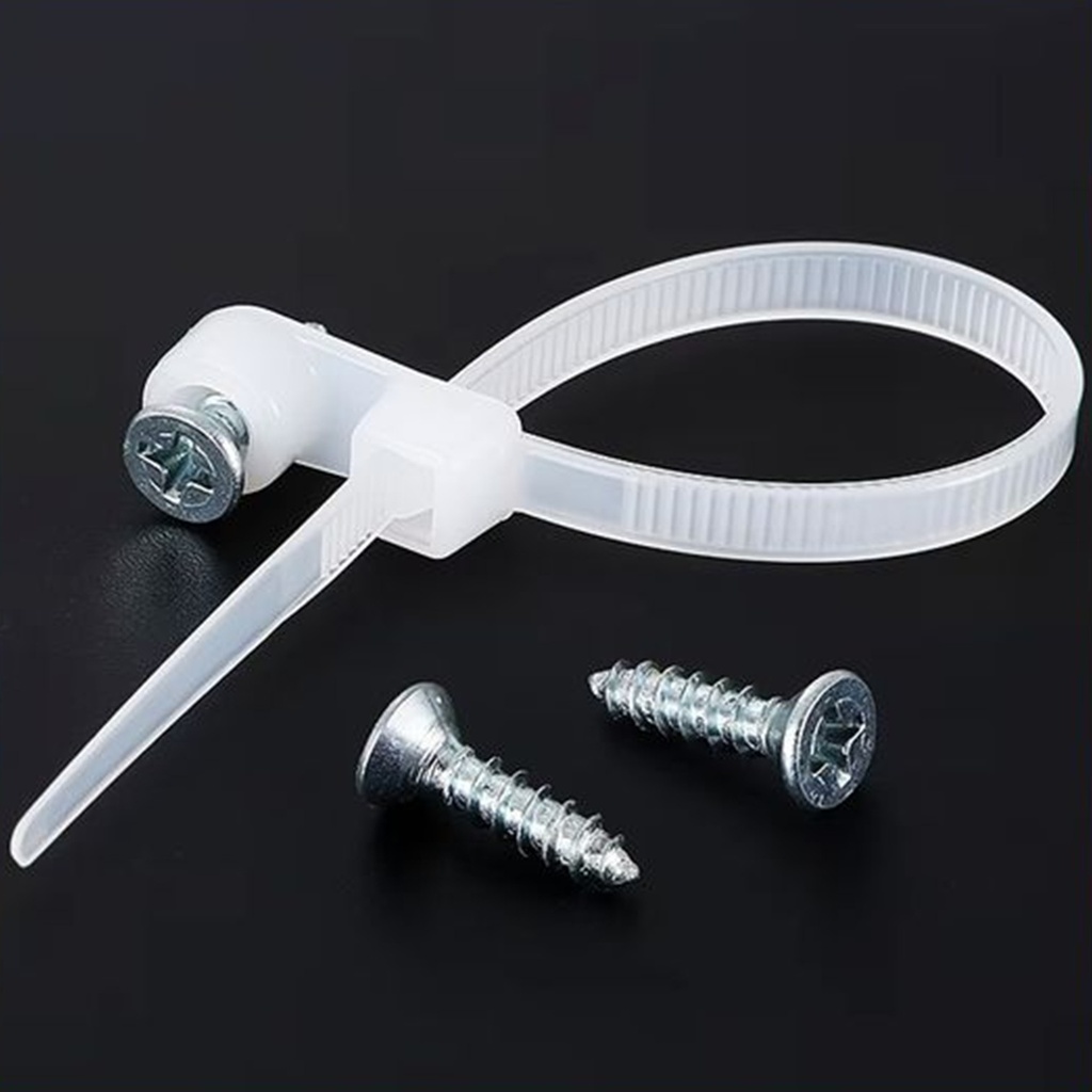 [WP-FPC5-25] Wireplus - Tirrap de Nylon 5mm 25cm con Cabezal de Sujeción para Tornillos [No incluidos] [Blanco] [100 Unidades]