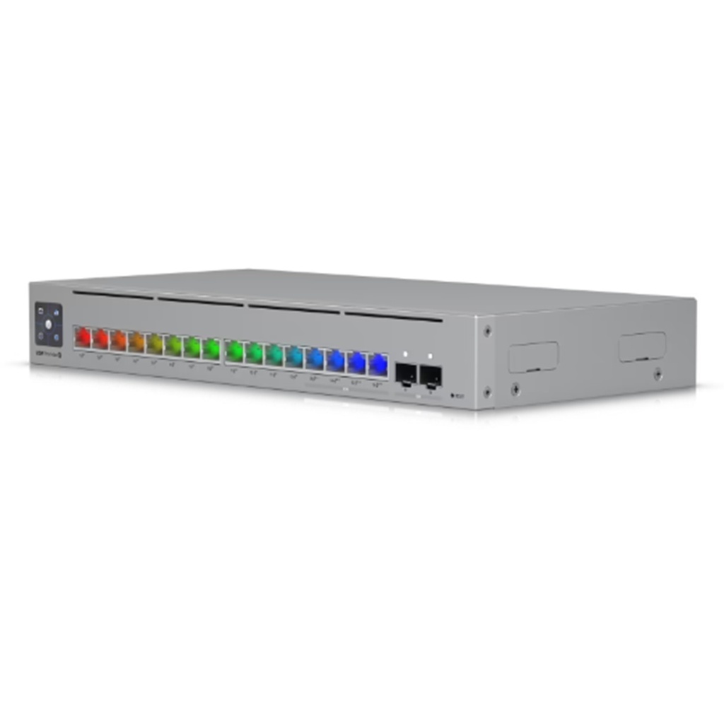 [USW-Pro-Max-16-PoE] Ubiquiti - Switch Pro Max UniFi 16 Puertos PoE con Funciones Capa 3 16 Puertos EtherLight RGB 4 Puertos 2.5 GbE POE++ y 12 Ouertos GbE POE+ 2 Puertos SFP+ 10G con Pantalla Táctil Informativa hasta 180W