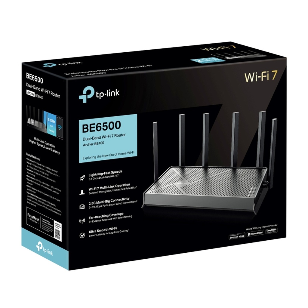 [BE400-Archer] TP-Link - Router Inalambrico Wi-Fi 7 EasyMesh Doble Banda de 6.5 Gbps Puertos 2.5G BE6500 WiFi7
