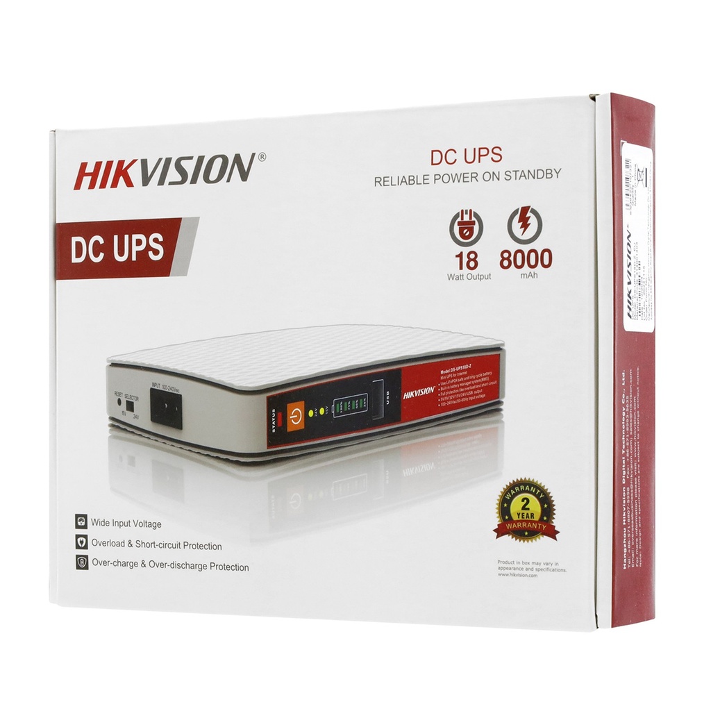 [DS-UPS18D-Z] Hikvision - Mini UPS Portatil Puertos 18W 8000mAh USB (5V-2Amp) DC (5V-2Amp / 9V-1Amp / 12V-1Amp) y PoE (PoE 15V 0.8Amp / 24V 0.5Amp)