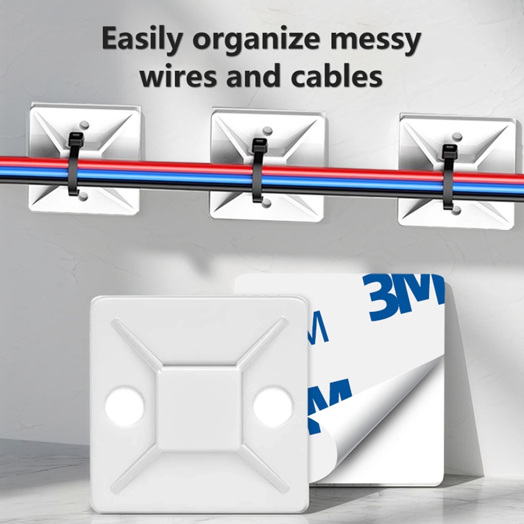 [WP-BADHE-30] Wireplus - Base Adhesiva Plástica para Amarrar Cables 30mm x 30mm [Negro] [100 Unidades]