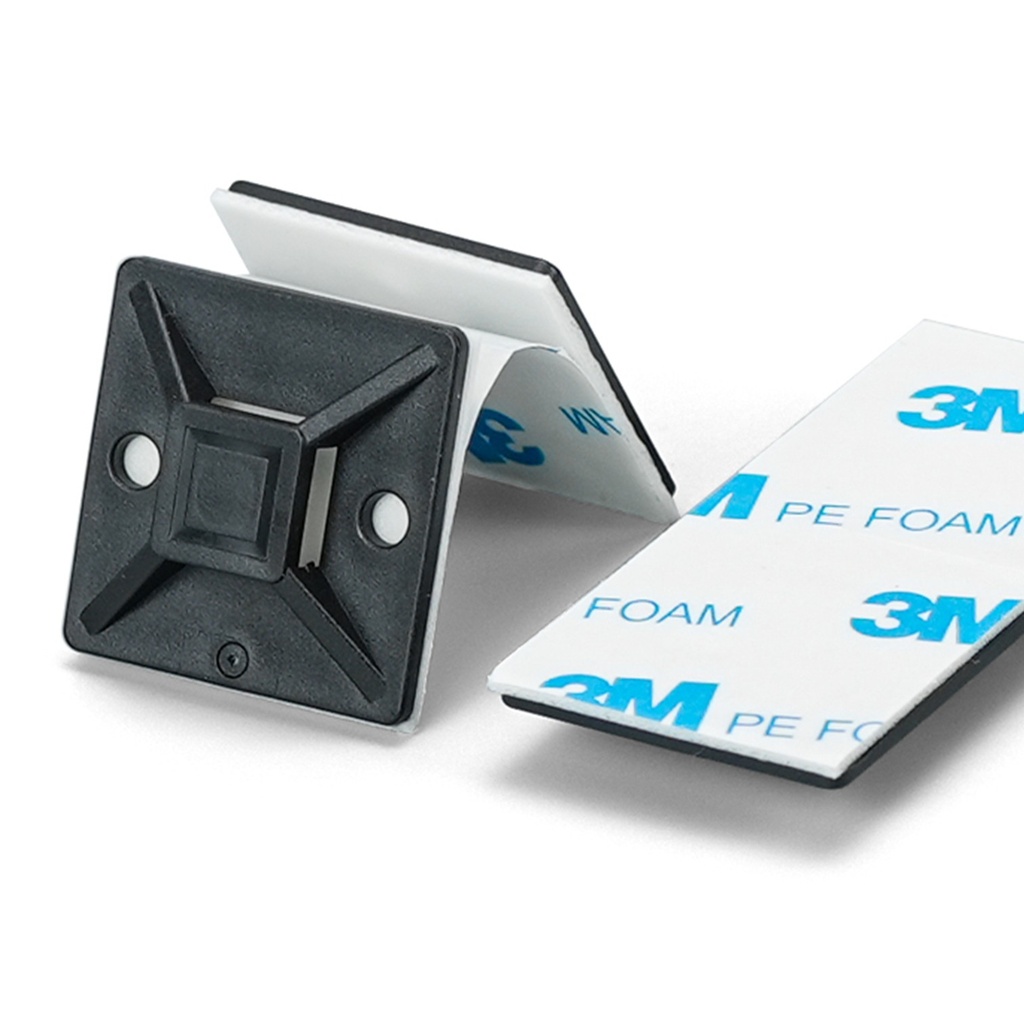 [WP-BADHE-40] Wireplus - Base Adhesiva Plástica para Amarrar Cables 40mm x 40mm [Negro] [100 Unidades]