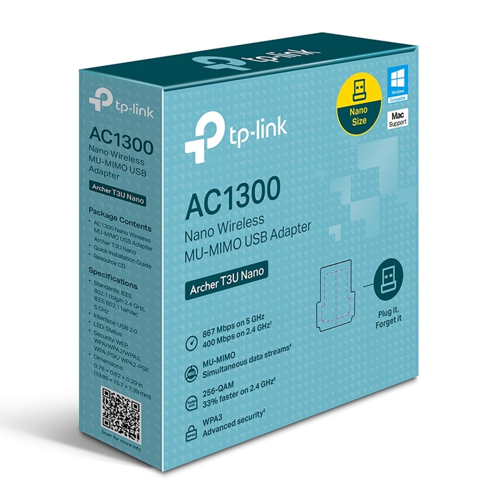 [T3U-NANO-ARCHER] TP-Link - Adaptador USB Inalambrico WiFi Doble Banda de Alta Ganancia AC1300 MU-MIMO