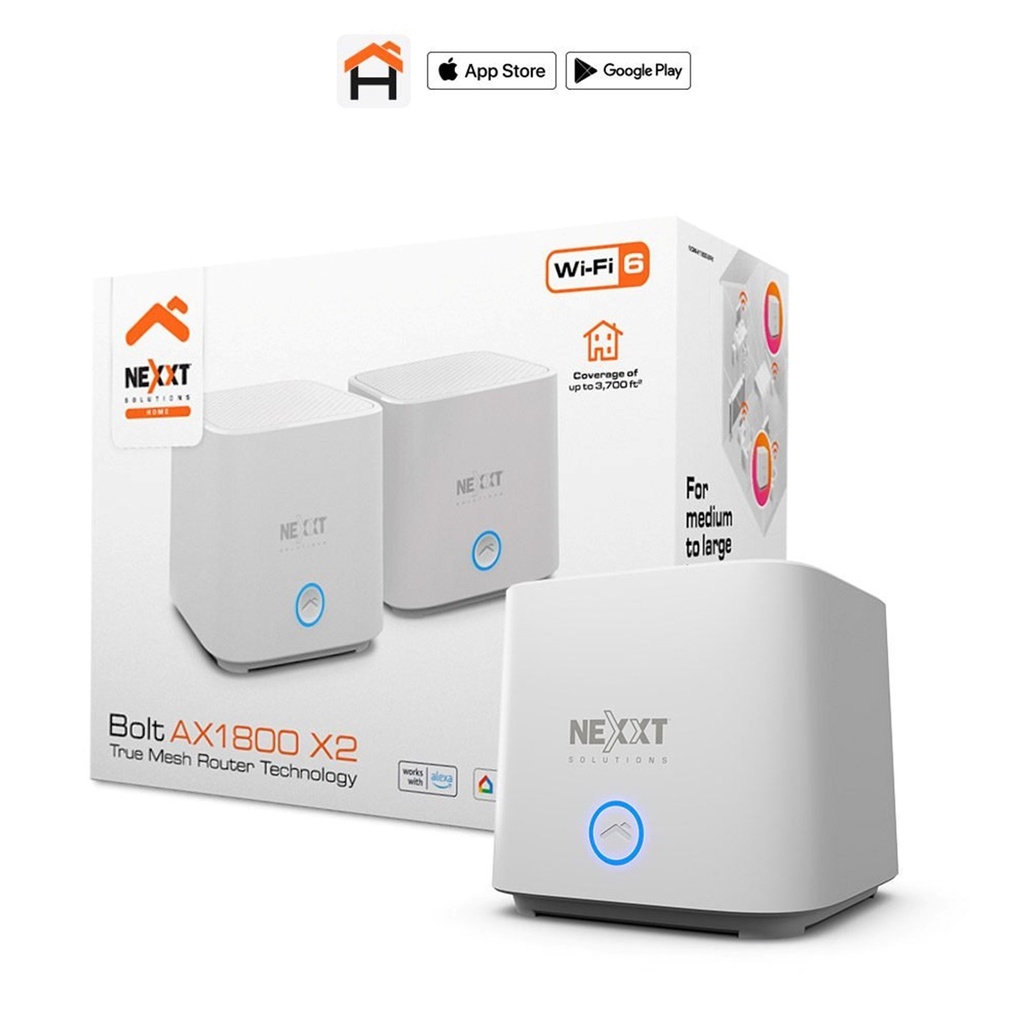 [NCM-X18002PK] Nexxt Home - Router Inalambrico Wifi Bolt Mesh Doble Banda AX1800 Wi-Fi6 [2 Unidades]