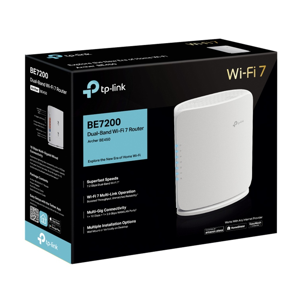 [BE450-Archer] TP-Link - Router Inalámbrico Wi-Fi 7 EasyMesh Doble Banda de 7.2 Gbps Puertos 10G/2.5G BE7200 WiFi7