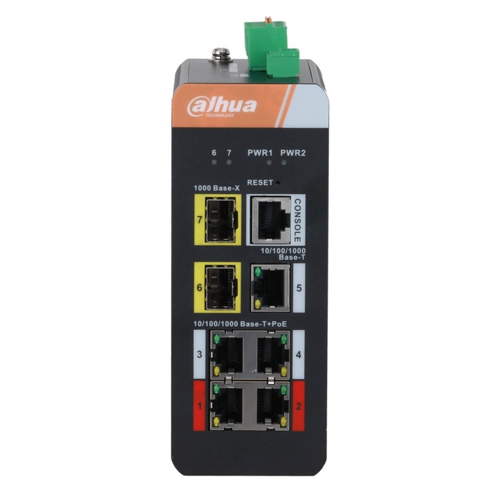 [DH-IS4207-4GT-120] Dahua - Switch Cloud L2 Industrial PoE de 7 Puertos con 4 Puertos RJ-45 PoE (Gigabit) y 2 Puertos SFP (1000 Mbps) Gestión en Nube Carcasa Metálica Total PoE 120W [Administrable]