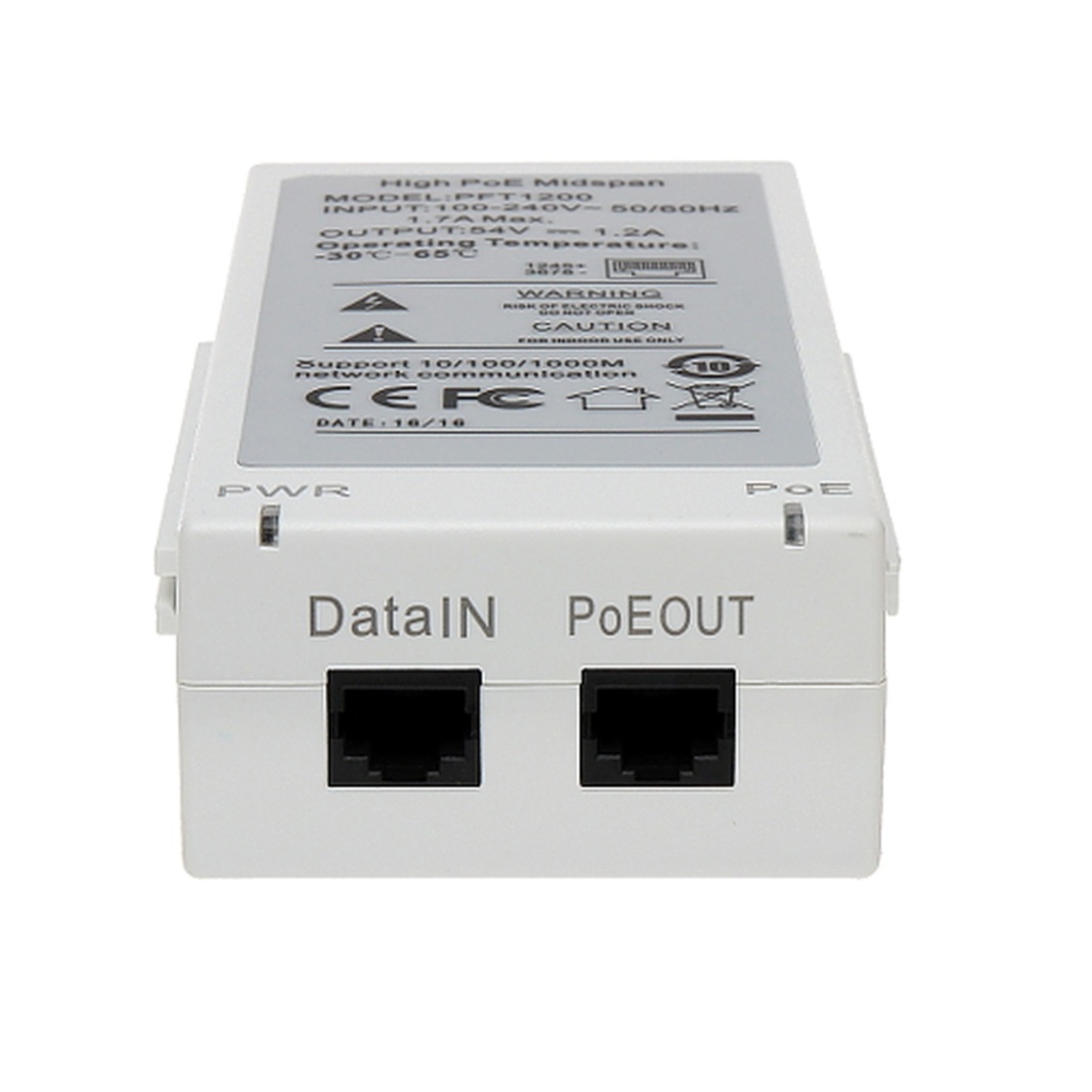 [DH-PFT1200] Dahua - Inyector Hi-Poe Midspan Gigabit Soporta PoE PoE+ Hi-PoE 60W para PTZ Indicadores Led de Status Funciona con Extensor PFT1300 para conexión en Cascada