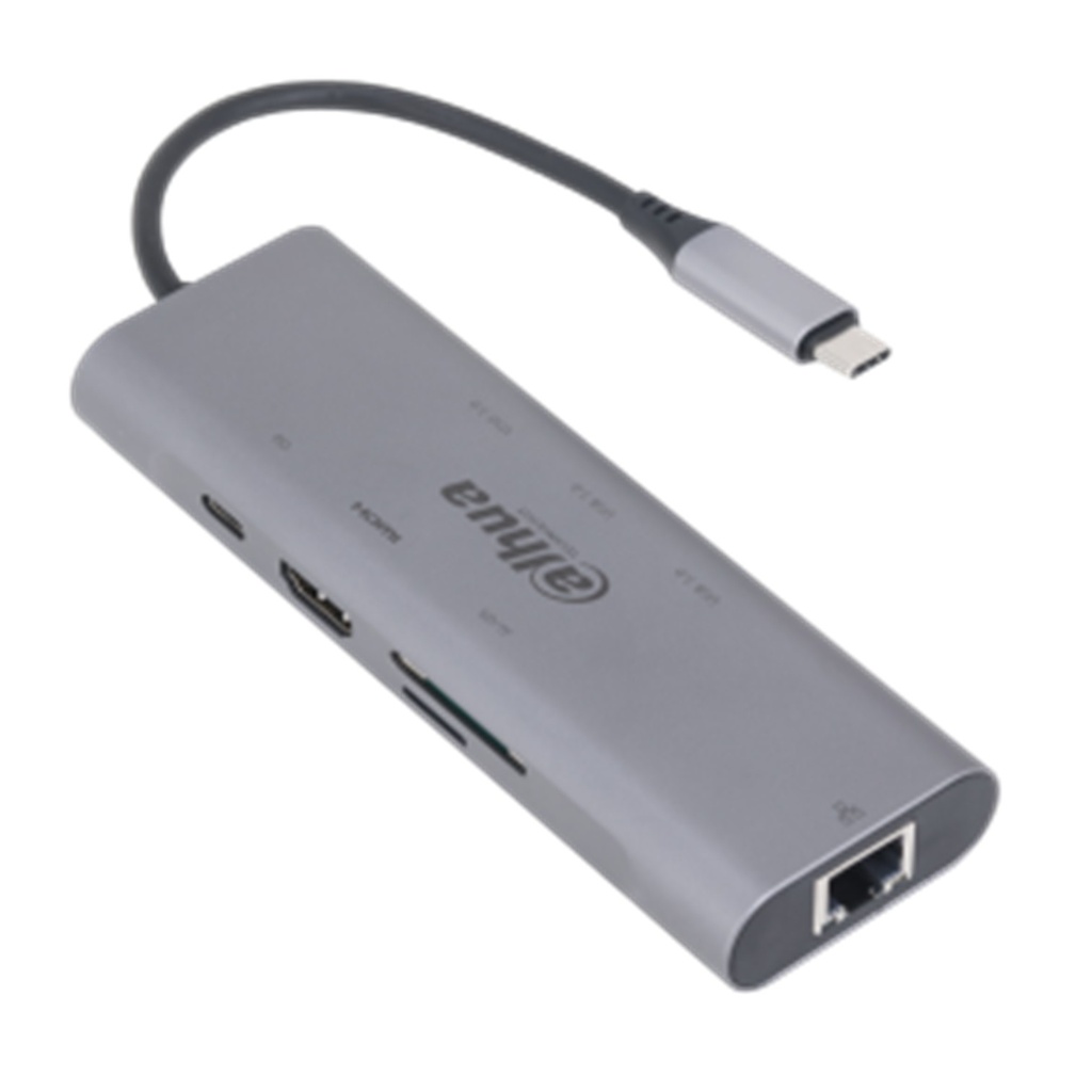 [DH-TC38] Dahua - Estación de Acoplamiento (8 en 1) USB 3.1 Tipo C a USB 3.0 + HDMI + RJ45 + SD/TF + PD Admite 3 puertos USB 3.0 Conexión Plug and Play Carcasa Metálica