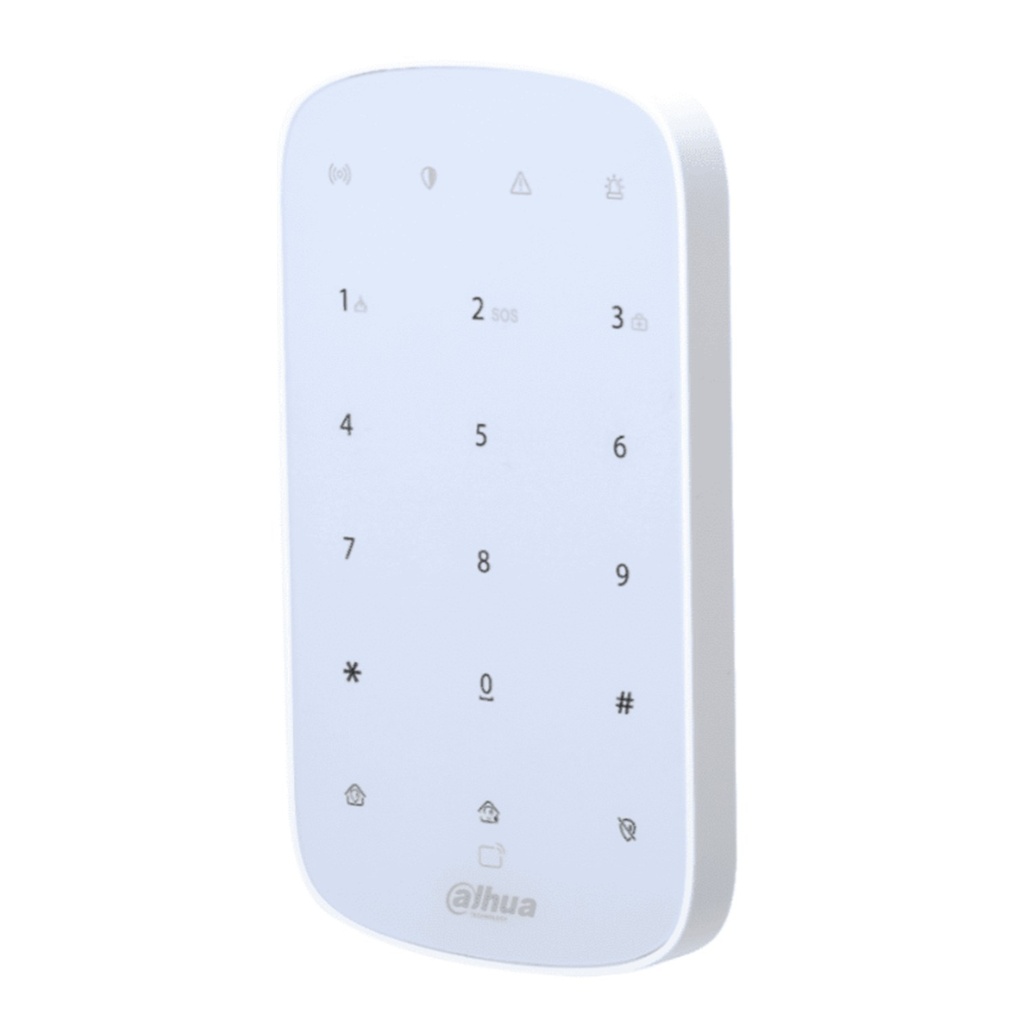 [DHI-ARK30T-W2] Dahua - Teclado Inalámbrico Interior Táctil para Armado y Desarmado Soporta hasta 32 Usuarios con Pin o Tarjetas (IC Mifare) Indicadores Led de Status del Panel Alarma de Batería Baja Frecuencia 433MHz [Bateria 4 x AA]