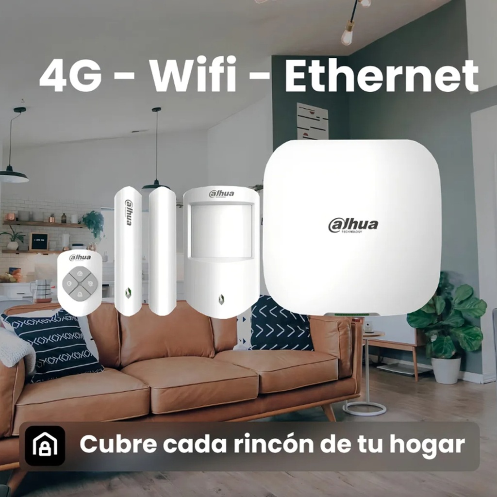 [DHI-ART-ARC3000H-03-FW2] Dahua - Kit de Alarma Inalámbrico con Wi-Fi Ethernet 3G 4G (Dual SIM) Admite 150 Canales Periféricos Inalámbricos Frecuencia 433MHz (Incluye Panel de Alarma Sensor de Movimiento Contacto Magnético y Control Remoto)