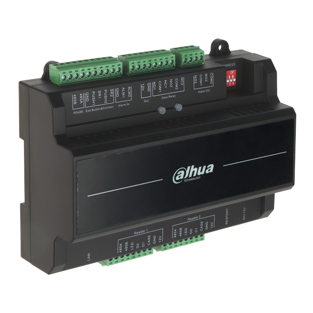 [DHI-ASC2202B-S] Dahua - Panel de Control de Acceso de 2 Puertas y 2 Lectoras (Admite 100.000 Usuarios 3.000 huellas 100.000 Tarjetas y 500.000 registros) Con Interlock Anti-passback Desbloqueo Remoto TCP/IP RS-485 y Wiegand PoE para Interiores
