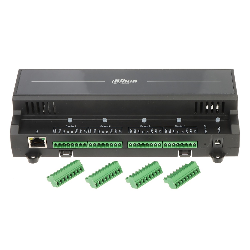 [DHI-ASC2204B-S] Dahua - Panel de Control de Acceso de 4 Puertas y 4 Lectoras (Admite 100.000 Usuarios 3.000 huellas 100.000 Tarjetas y 500.000 registros) Con Interlock Anti-passback Desbloqueo Remoto TCP/IP RS-485 y Wiegand PoE para Interiores