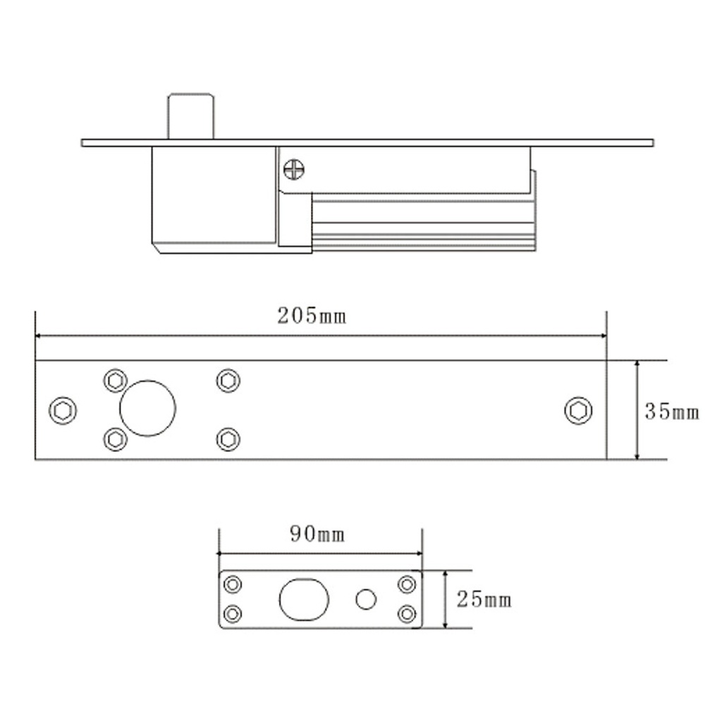 [DHI-ASF802] Dahua - Cerradura Hembrilla Contrachapa Eléctrica Tipo Piston 12V Intervalo de Bloqueo 0/3/6/9 Seg Medidas 205 x 42 x 40mm
