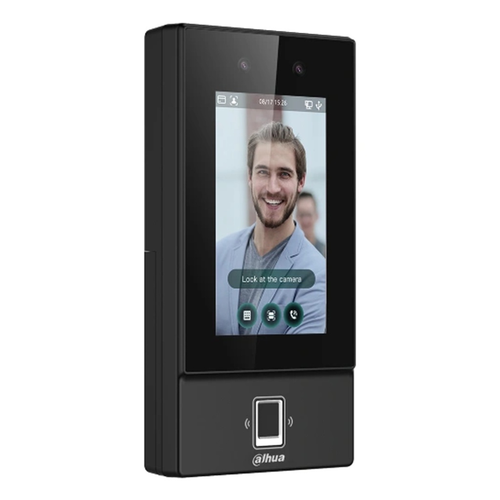 [DHI-ASI6214S] Dahua - Control de Acceso con Pantalla Táctil de 4.3" y Reconocimiento Facial (6.000 Usuarios 6.000 Rostros 10.000 Tarjetas IC Mifare 6.000 Claves 6.000 Huellas) Comunicación TCP/IP y Wi-Fi para Interiores y Exteriores [Serie FACT]