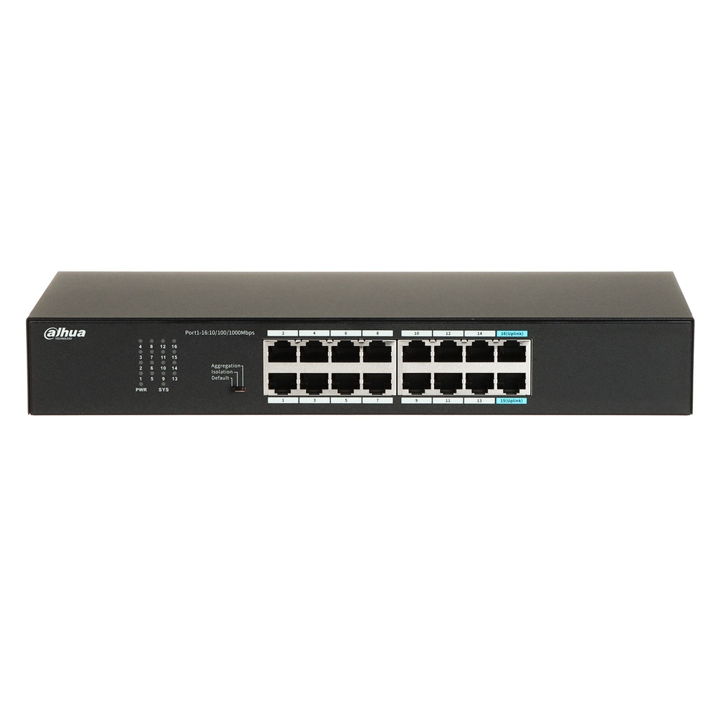 [DH-S3016-16GT] Dahua - Switch para Montaje en Rack de 16 Puertos con 14 Puertos (Gigabit) y 2 Puertos Uplink (Gigabit) Carcasa Metálica [No Administrable]