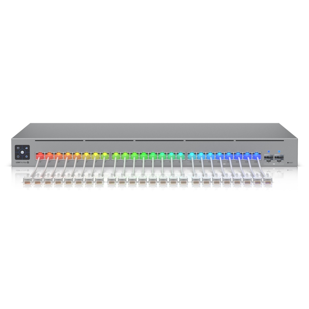 [USW-PRO-MAX-24-POE] Ubiquiti - UniFi Switch Pro Max 24 POE 24 Puertos (8 Puertos POE++ 2.5 GbE y 16 Puertos GbE POE+) 2 Puertos SFP+ 10G 400W Pantalla Táctil