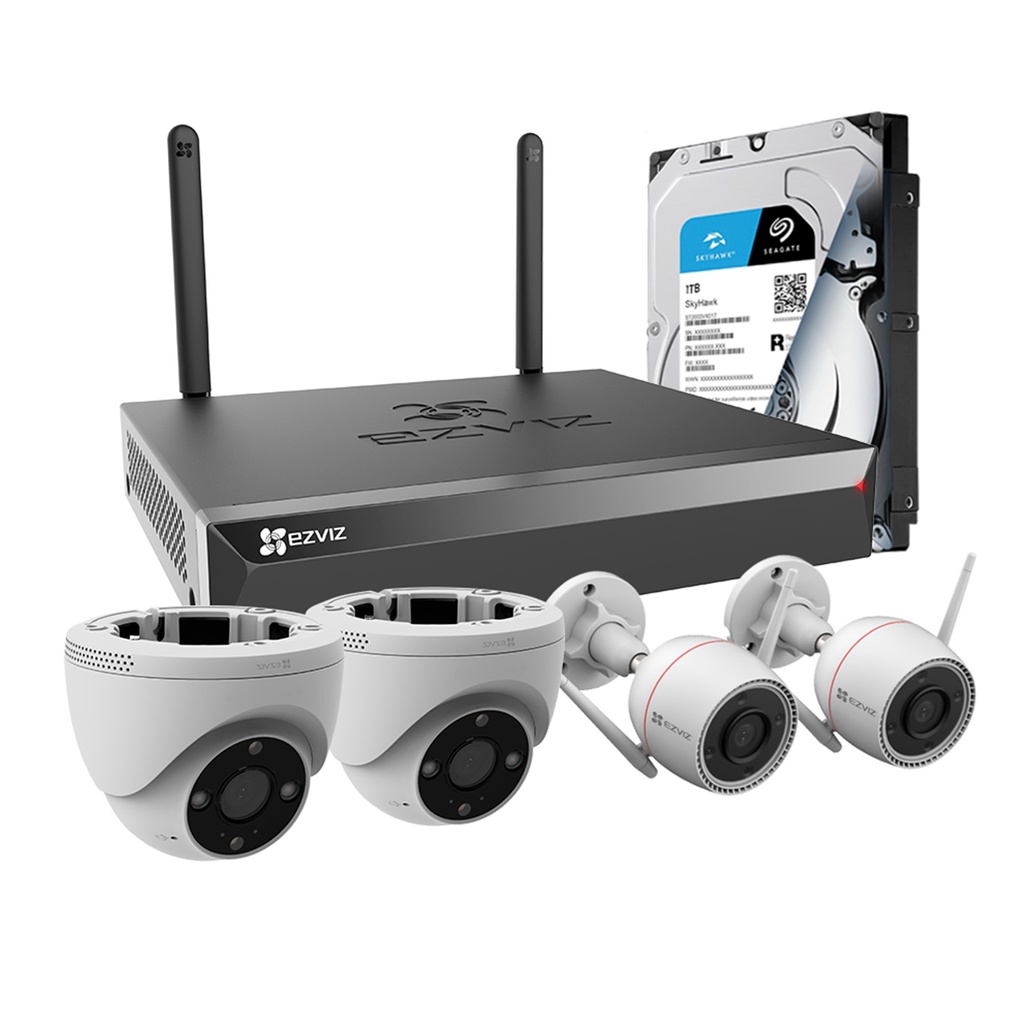 [KITCAM18] Ezviz - Kit Cámaras de Seguridad Inalambricas 8CH NVR X5S + 2 Bullet C3TN HD [3MP] + 2 Domo H4 HD [3MP] + 1Tb