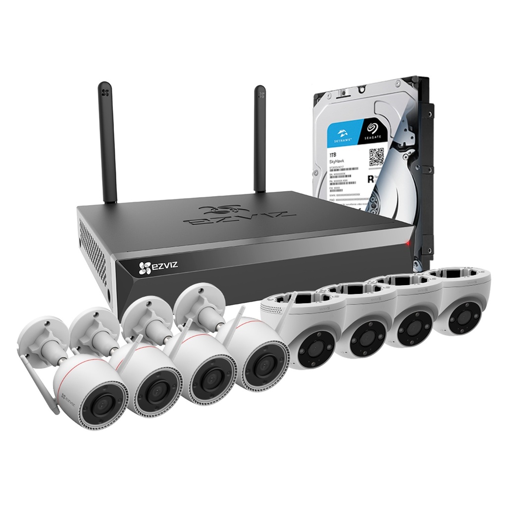 [KITCAM19] Ezviz - Kit Cámaras de Seguridad Inalambricas 8CH NVR X5S + 4 Bullet C3TN HD [3MP] + 4 Domo H4 HD [3MP] + 1Tb