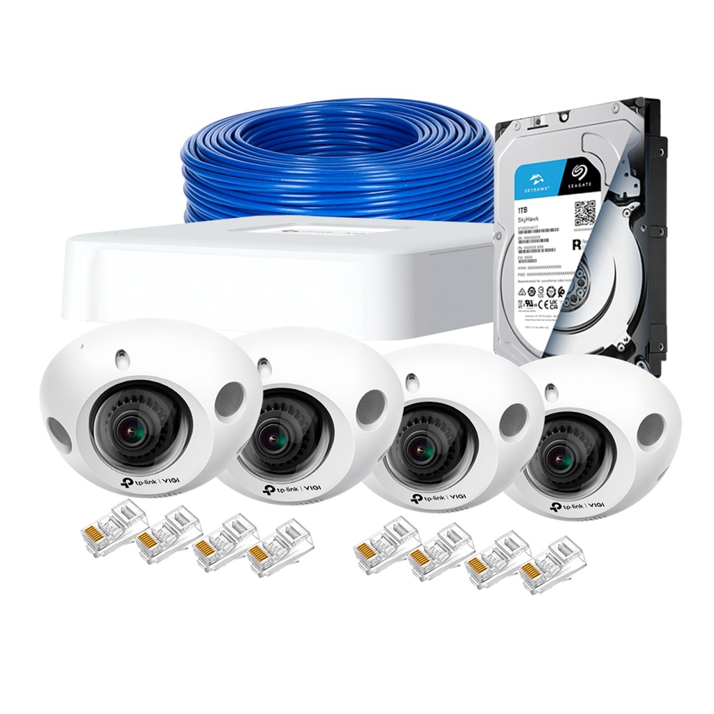 [KITCAM20] Vigi By TP-Link - Kit Cámaras de Seguridad 4CH IP POE 4 Mini Domo con Audio [3MP] 1Tb con Accesorios
