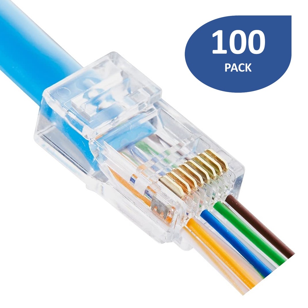 [WP-RJ45CAT5-EZ] Wireplus - Conector RJ45 EZ Categoria 5E Pass-Through Pasante [100 Unidades]