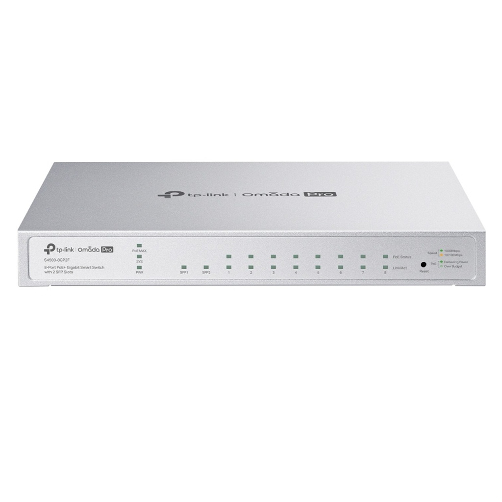 [S4500-8GP2F] TP-Link - Switch Smart 8 Puertos PoE+ Gigabit con 2 Puertos SFP [Omada Pro]