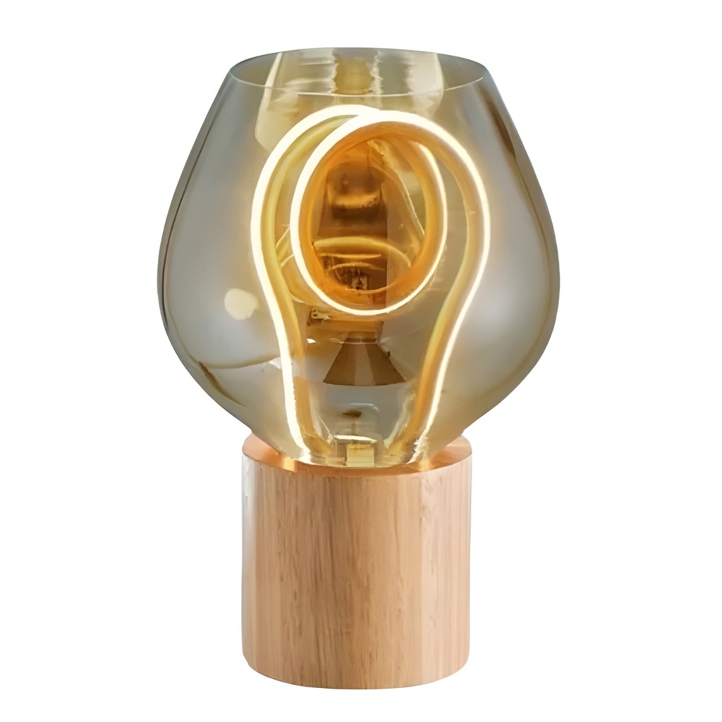 [S-AMBAR-M-VO] Lucerna - Lampara de Mesa Decorativa Ambar Madera y Vidrio 7w [200mmx 254mm] C/Switch 3 tonos 3K-4K-6K