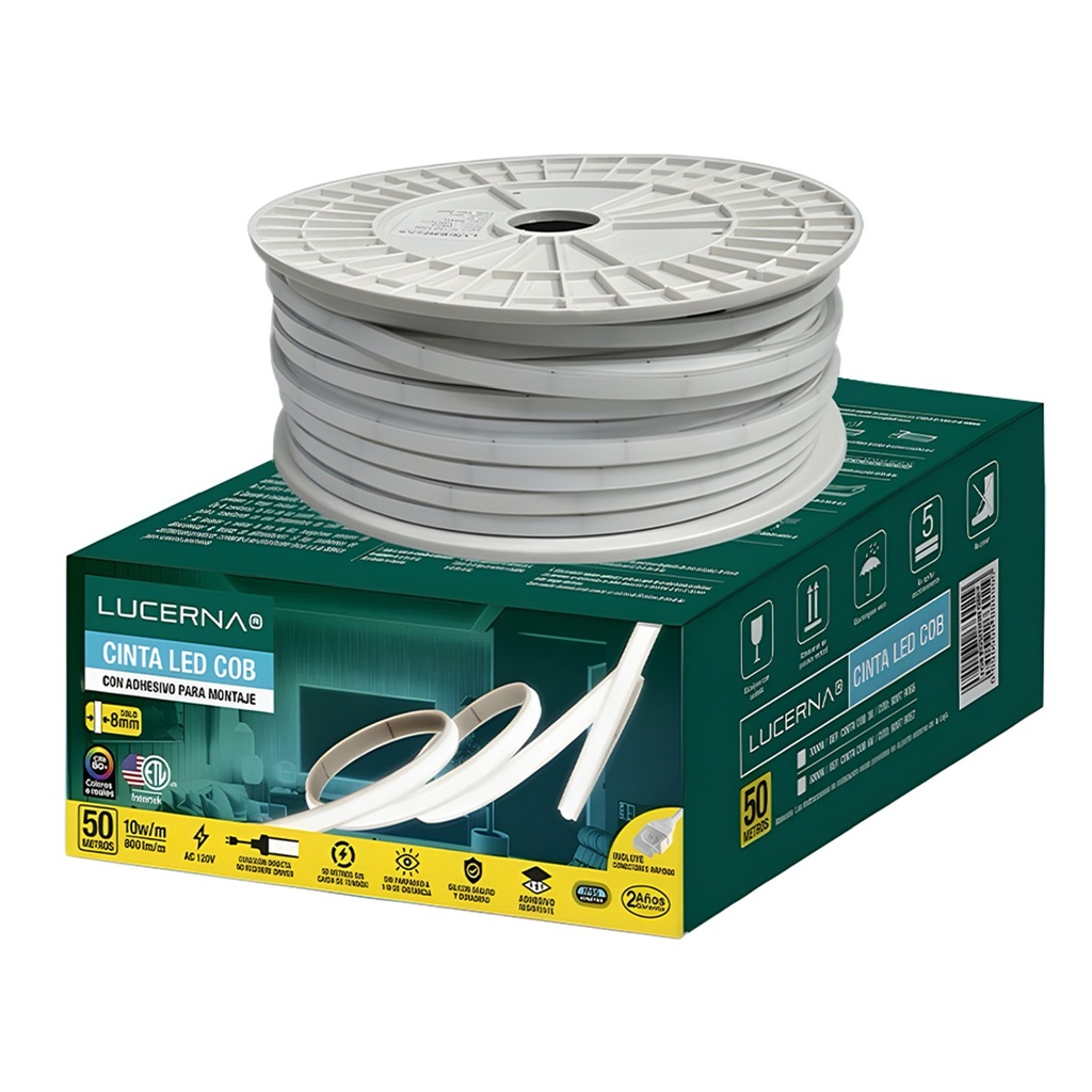 [CINTA-COB-3K] Lucerna - Cinta Cob LED  120V 3000K + 10 Conectores [50 Metros]