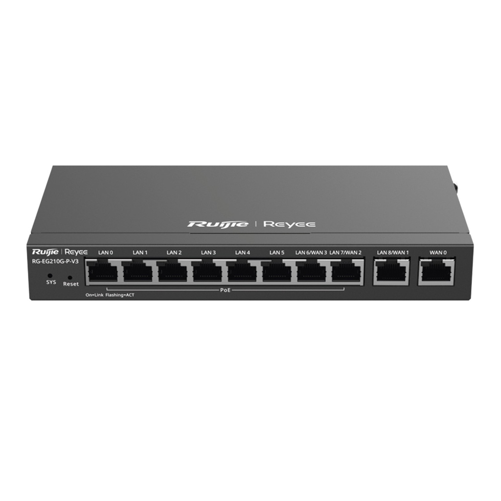[RG-EG210G-P-V3] Ruijie/Reyee - SMB Router Balanceador SD-WAN PoE+ 110w 10 Gigabit (8 Puertos PoE) Soporta 4x WAN 200 clientes 1.000 Mbps